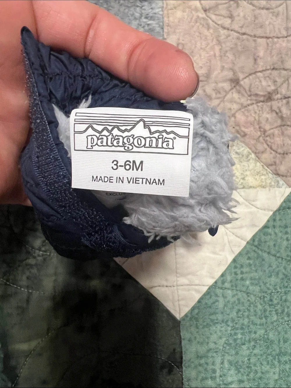Patagonia Infants Navy Mittens with Teal Logo Stitching